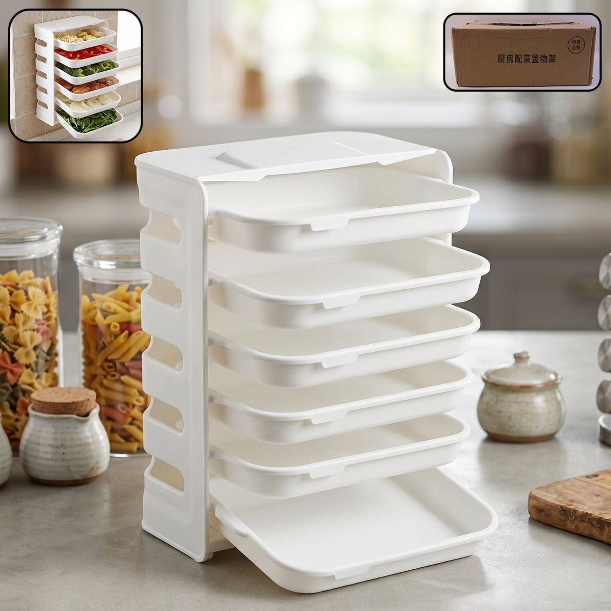 6-layer wall mounted plastic food storage rack organizing kitchen supplies Main image