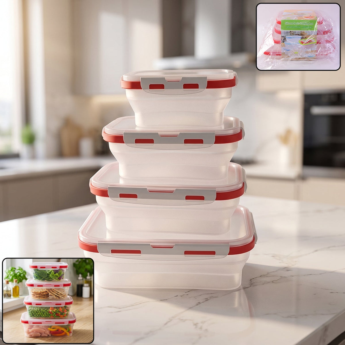 Collapsible food storage container set showing multiple sizes Main image