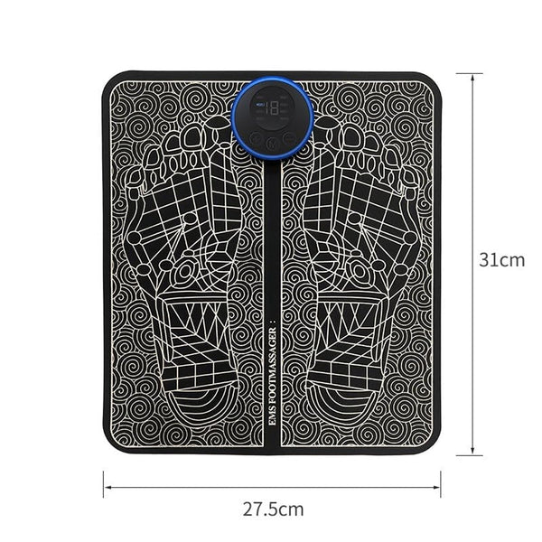 Dimensions illustration of EMS Foot Massage Therapy Mat showing length and width