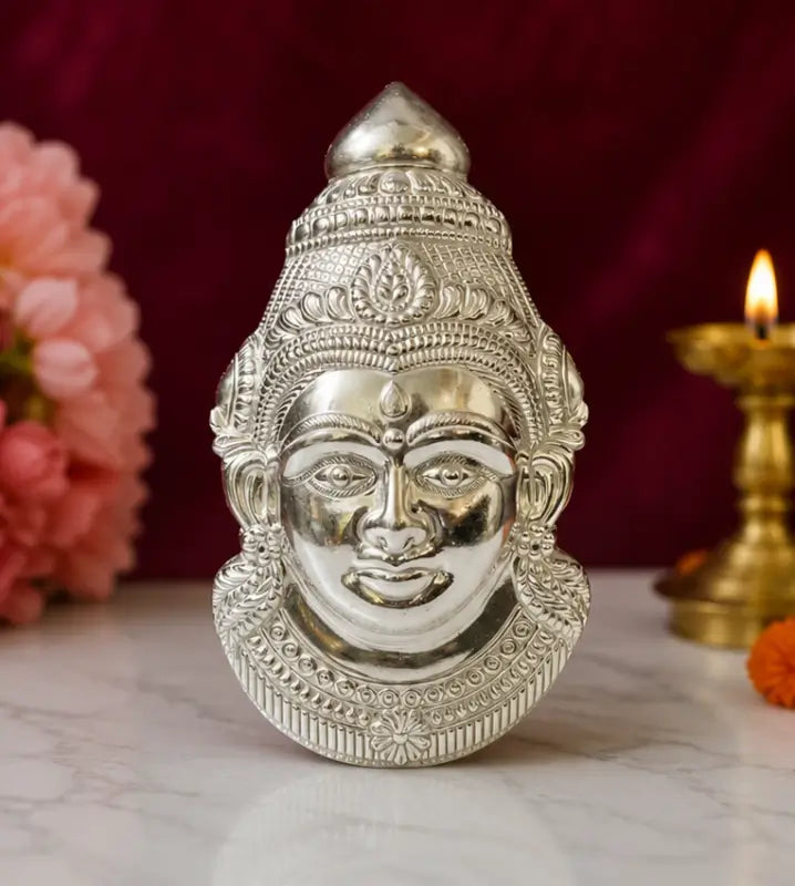 German Silver Lakshmi Mukut – Decorative Crown for Goddess Lakshmi Idol, Home Temple & Pooja Decoration
