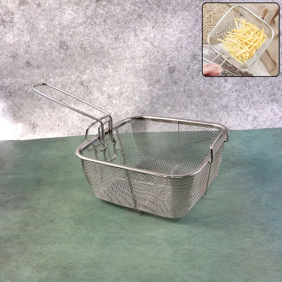 Stainless steel deep fryer basket with long handle for safe frying Main image