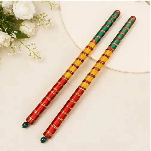 Pack of 2 Navratri Dandiya Sticks – Wooden Garba Dandiya Sticks for Boys & Girls