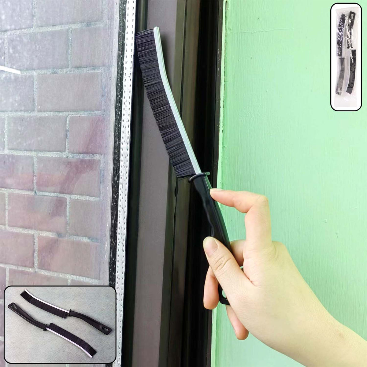 Two-piece corner cleaning brush set with long handles and stiff bristles Main image