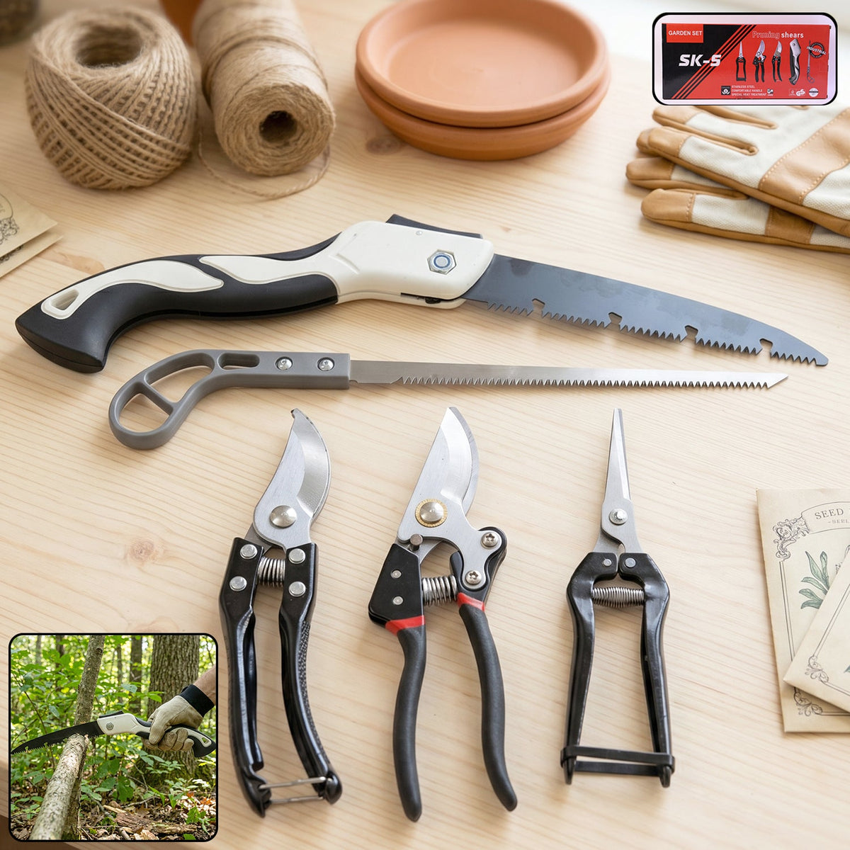 Complete 5-in-1 gardening tool kit with pruning saw, shears, and secateurs Main image