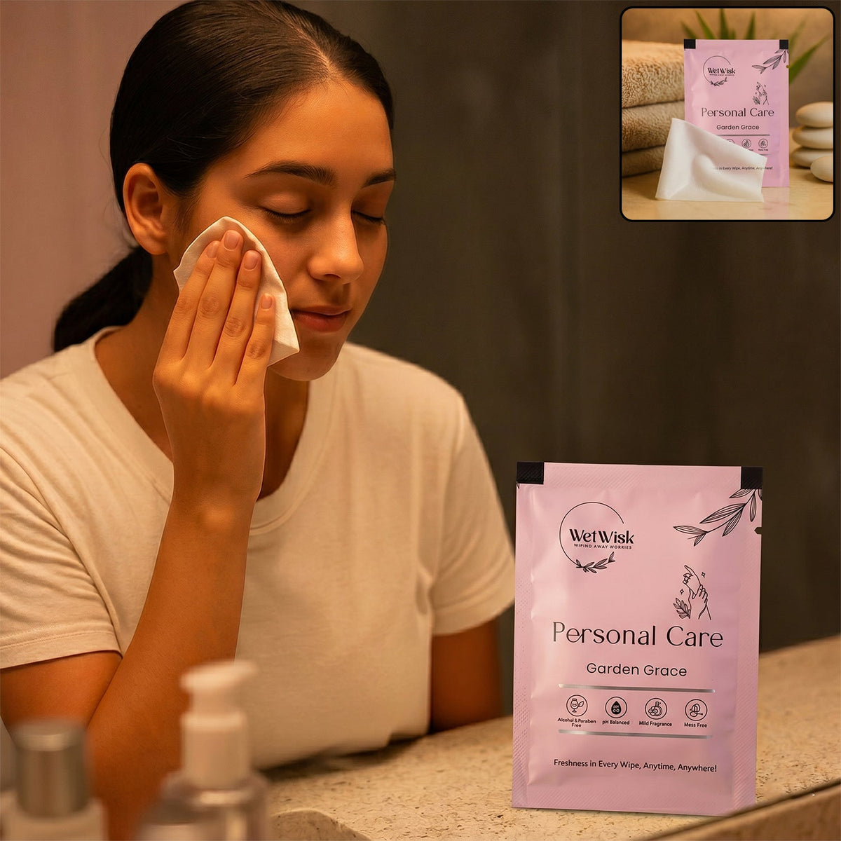 Cleansing personal care wipes in package suitable for all skin types Main image