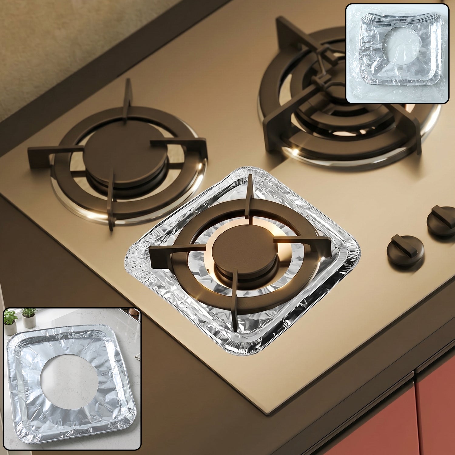 Aluminium Gas Stove Protector Covers – 10 Pc Disposable 23x23 cm Secondary image