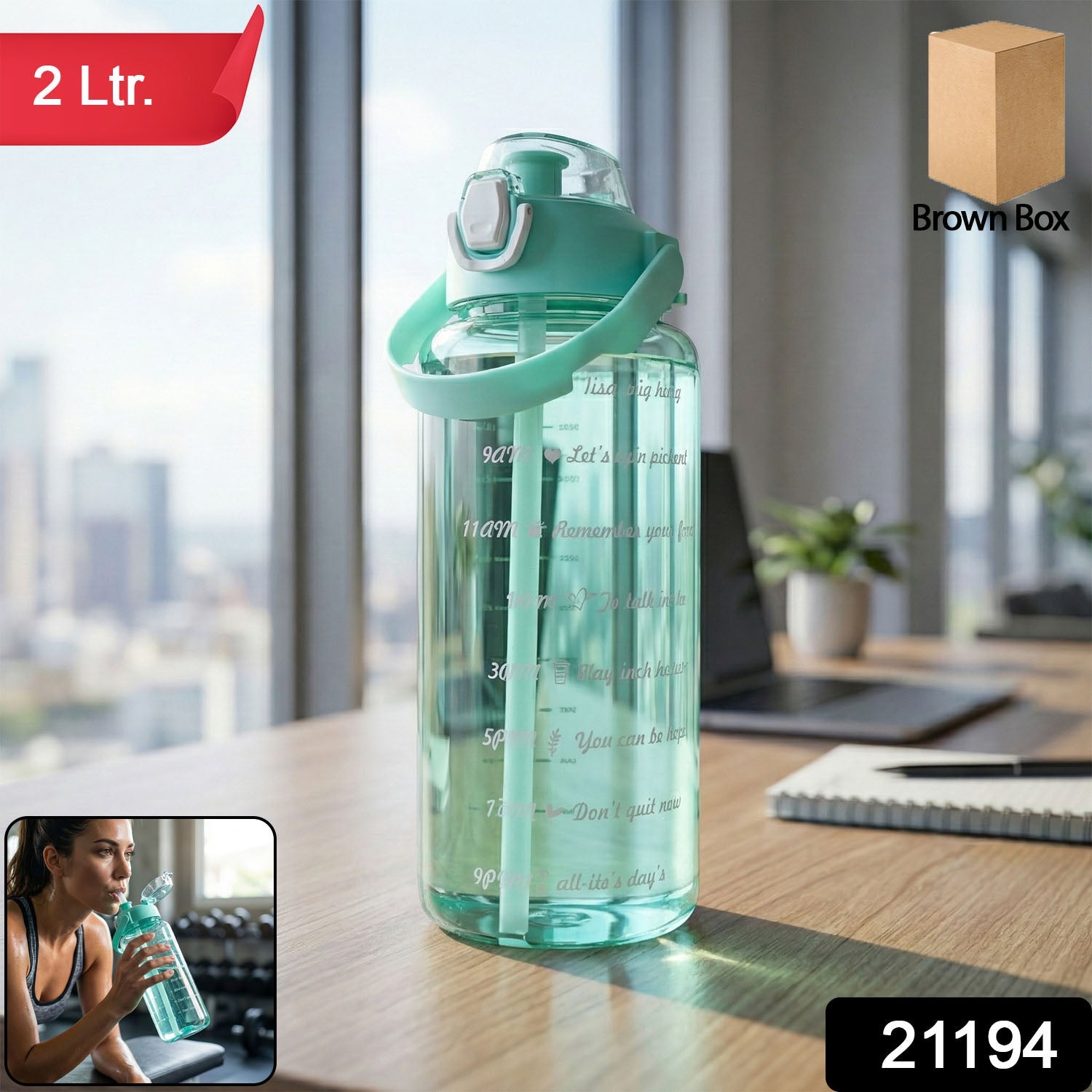 2 Litre Sports Water Bottle – Leakproof Flip Lock with Straw Secondary image