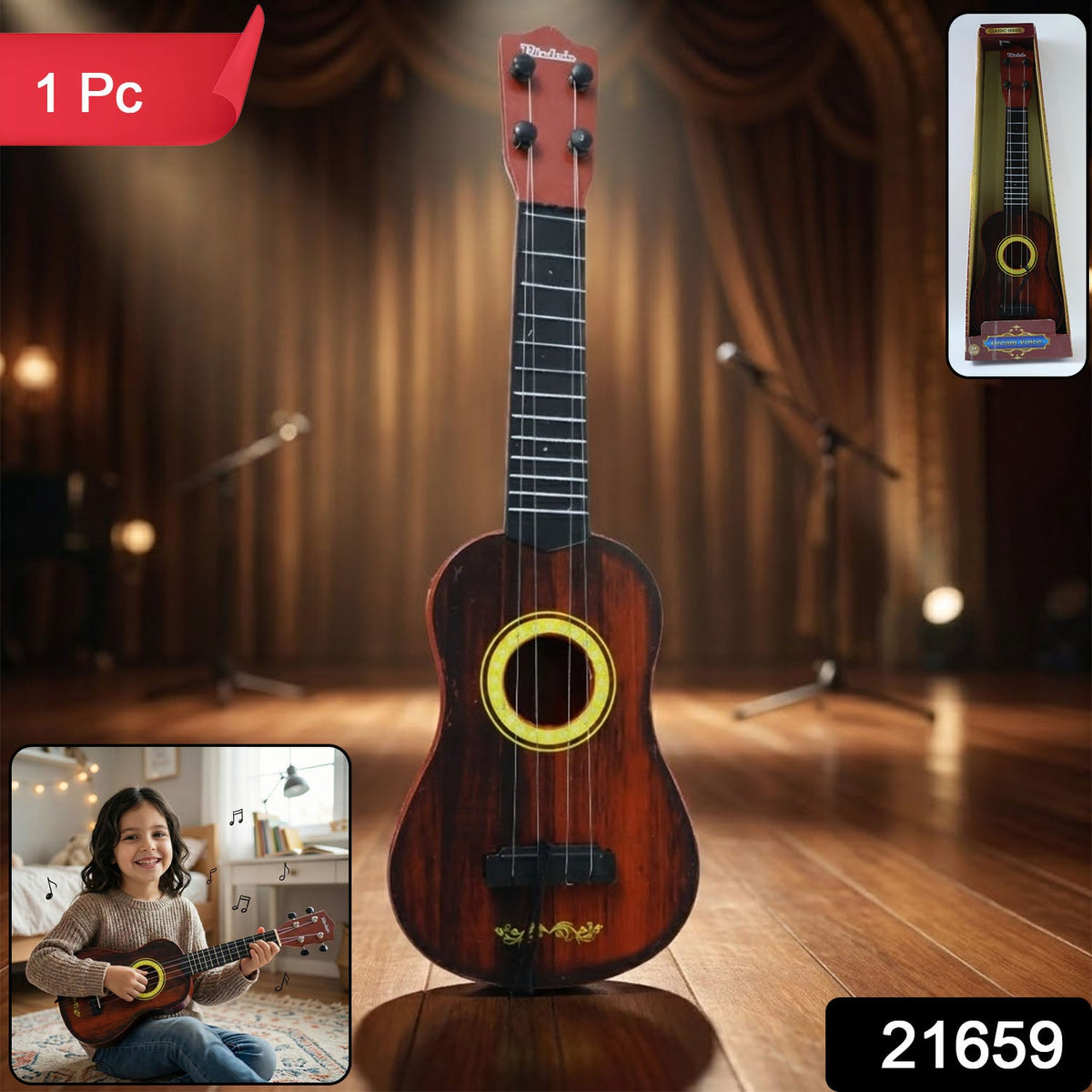 Classic wooden ukulele guitar for beginners with smooth finish Main image