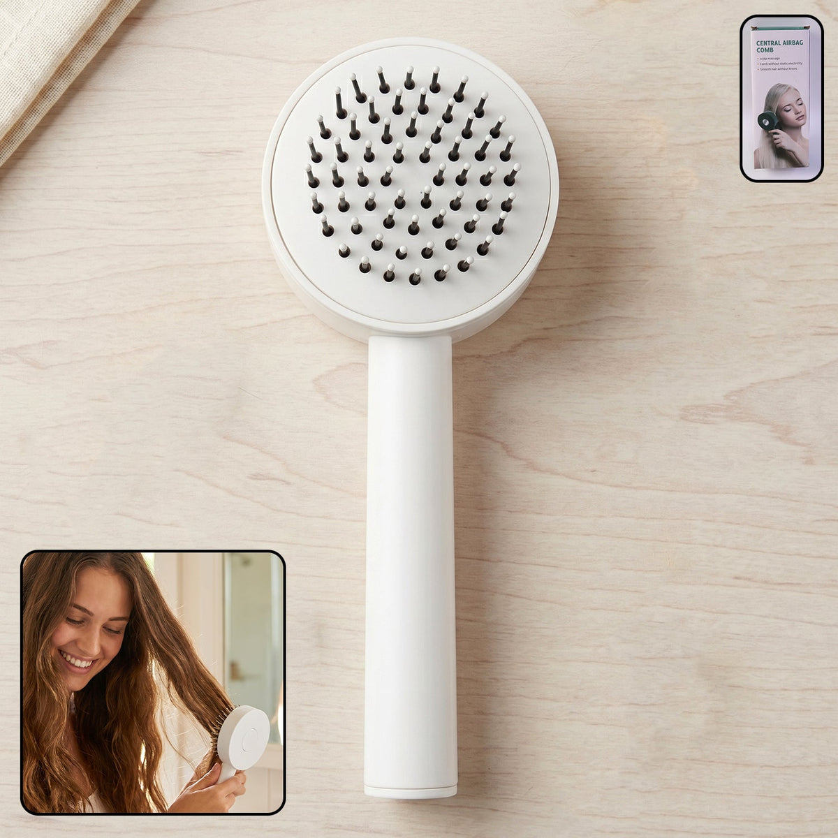 Self-Cleaning Hair Brush with air cushion design for gentle detangling. Main image