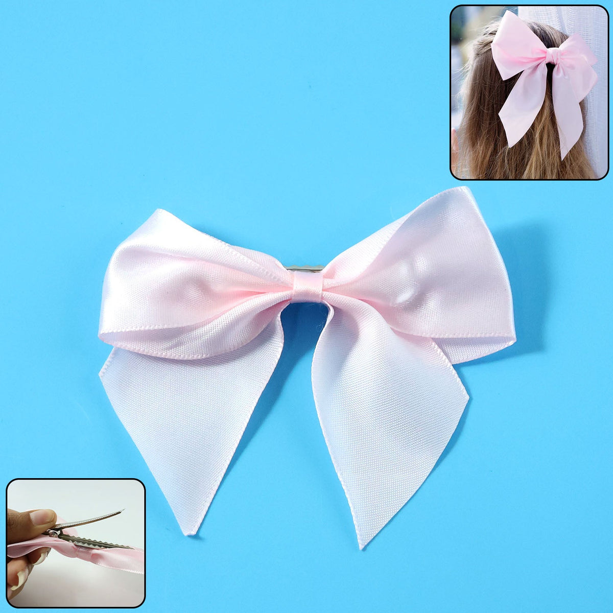 Elegant satin hair bow clip with soft fabric and metal clip for girls and women Main image