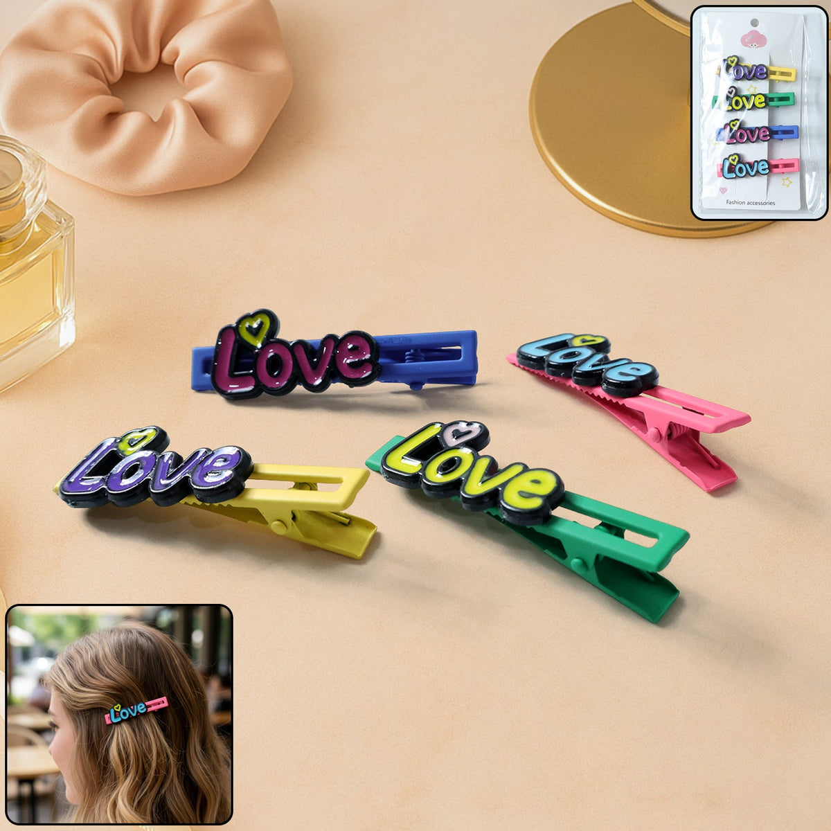 Decorative hair clip set with stylish text design for girls and women Main image