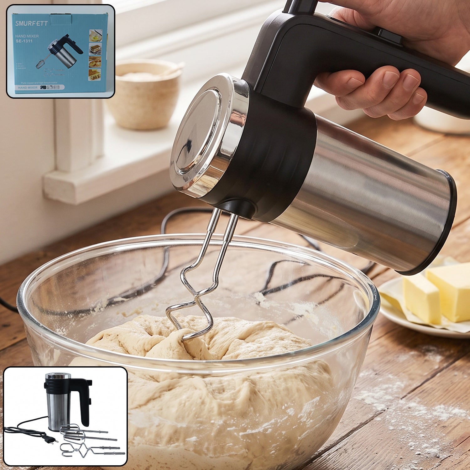 Electric Hand Mixer 500W with Beaters Dough Hooks for Cake and Baking (1 Pc) Secondary image