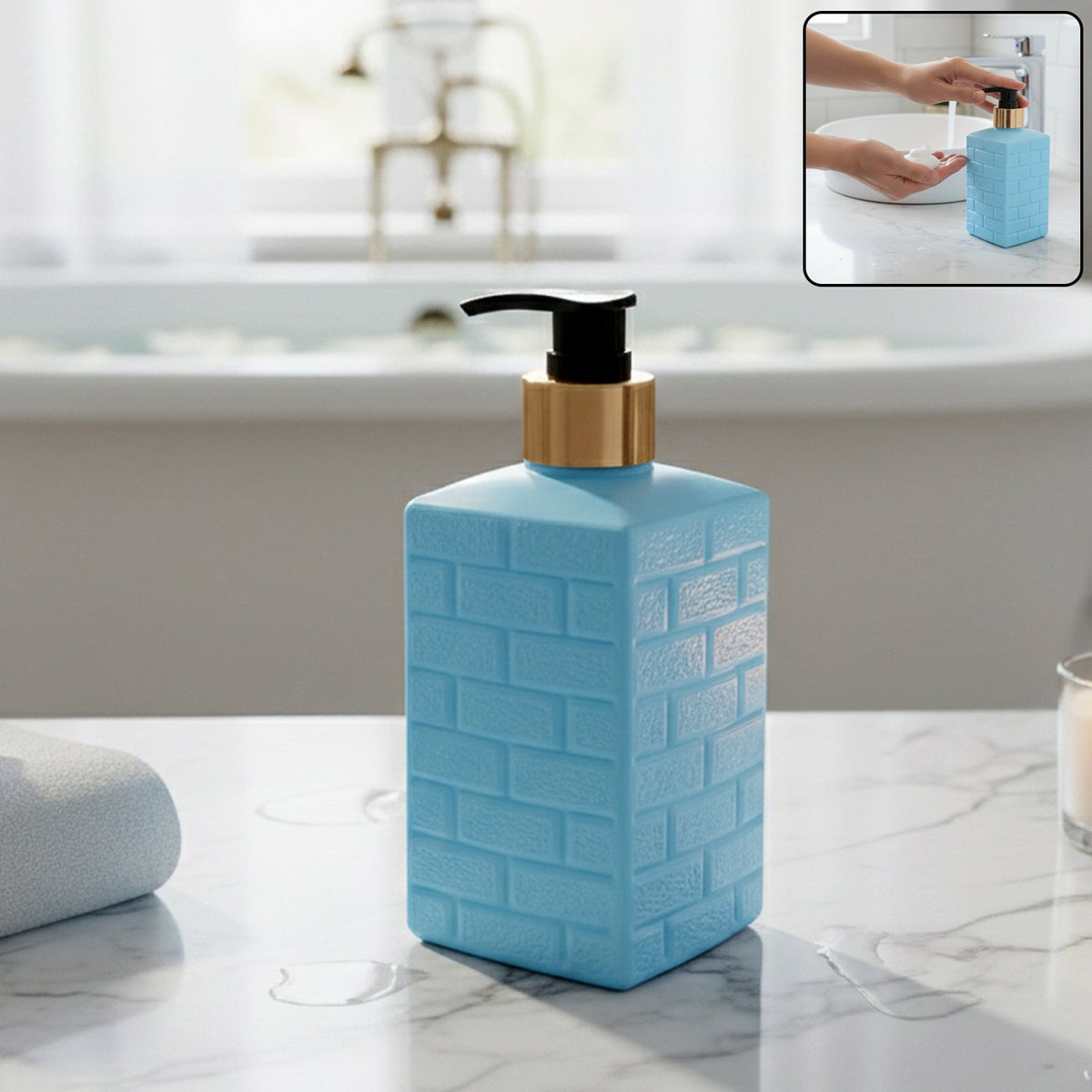 Plastic soap dispenser pump bottle filled with lotion Main image