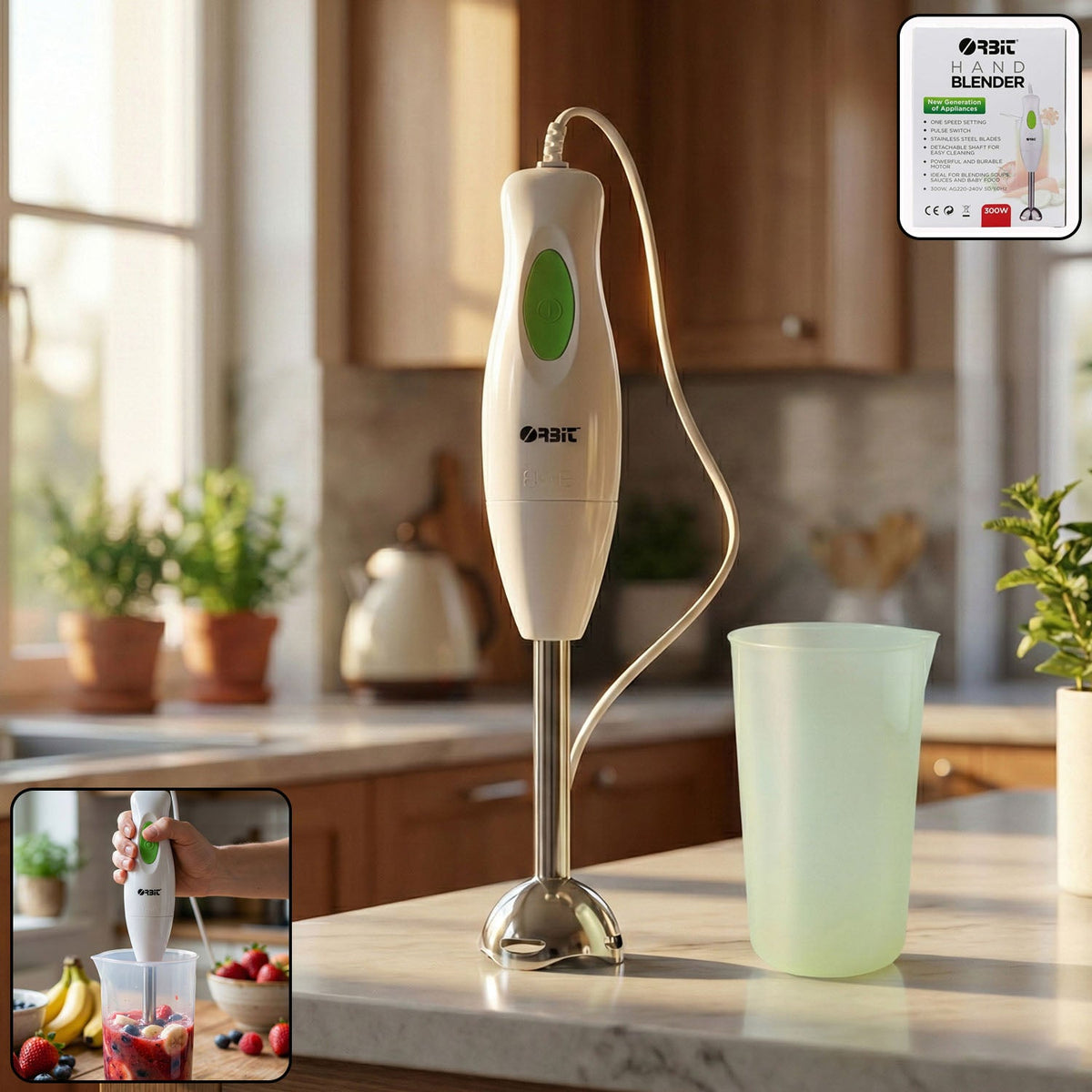 Electric hand blender with stainless steel blade for smooth blending Main image