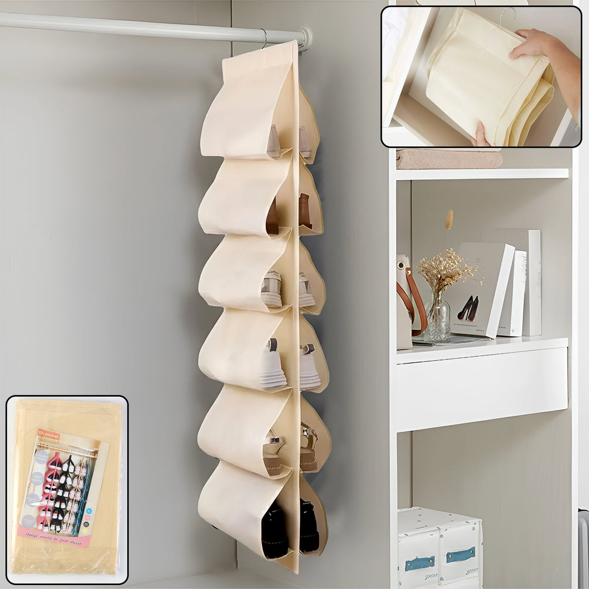12-pocket hanging shoe organizer bag in bright mixed colors Main image