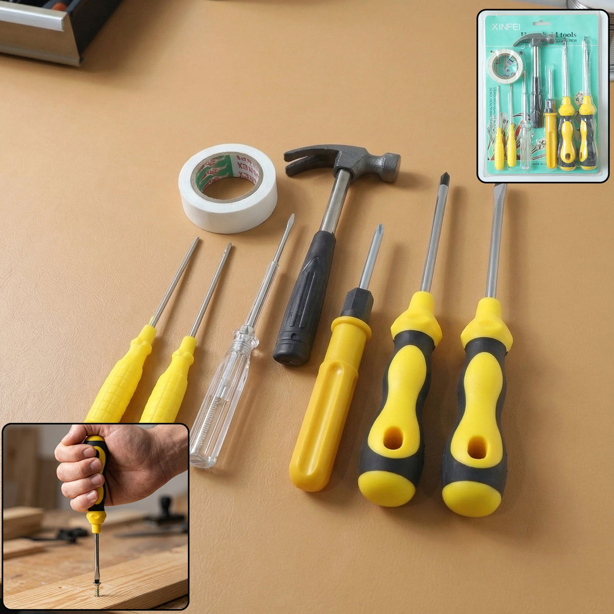 Compact 8 in 1 hand tool kit with screwdriver and hammer Main image