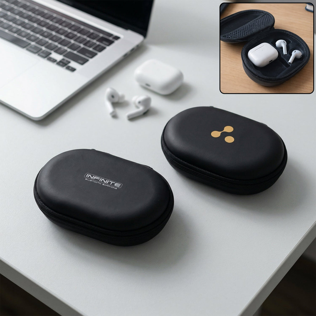 Durable hard shell wireless earbuds case in a stylish mixed design. Main image