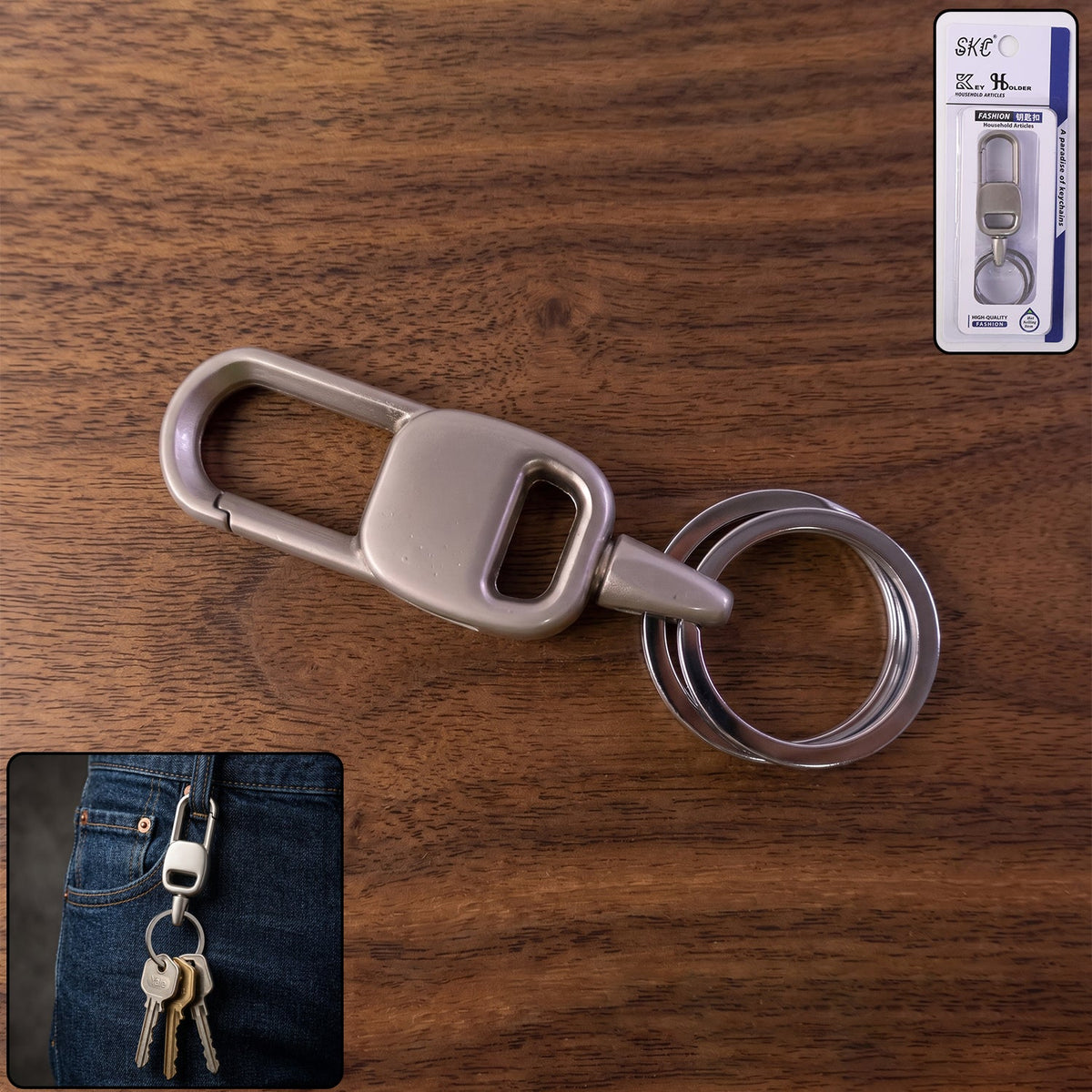 Heavy duty metal carabiner key holder clip for secure key organization Main image