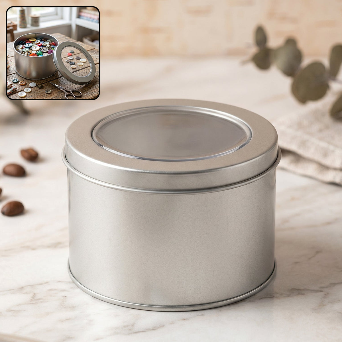 Round metal storage tin box organiser Main image