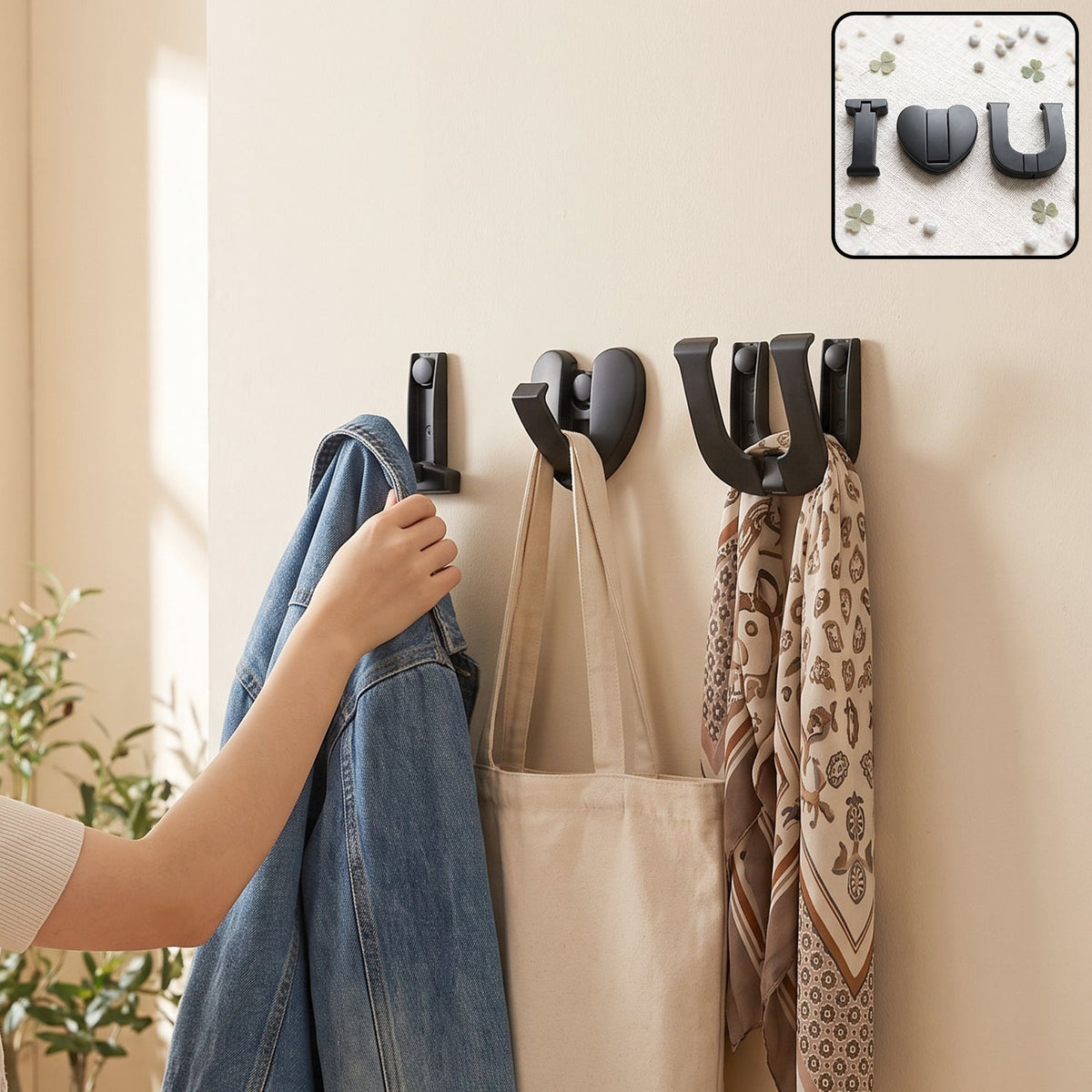 Premium heavy duty wall hook, 3 in 1 self adhesive hooks for clothes and bags (3 pc) Main image