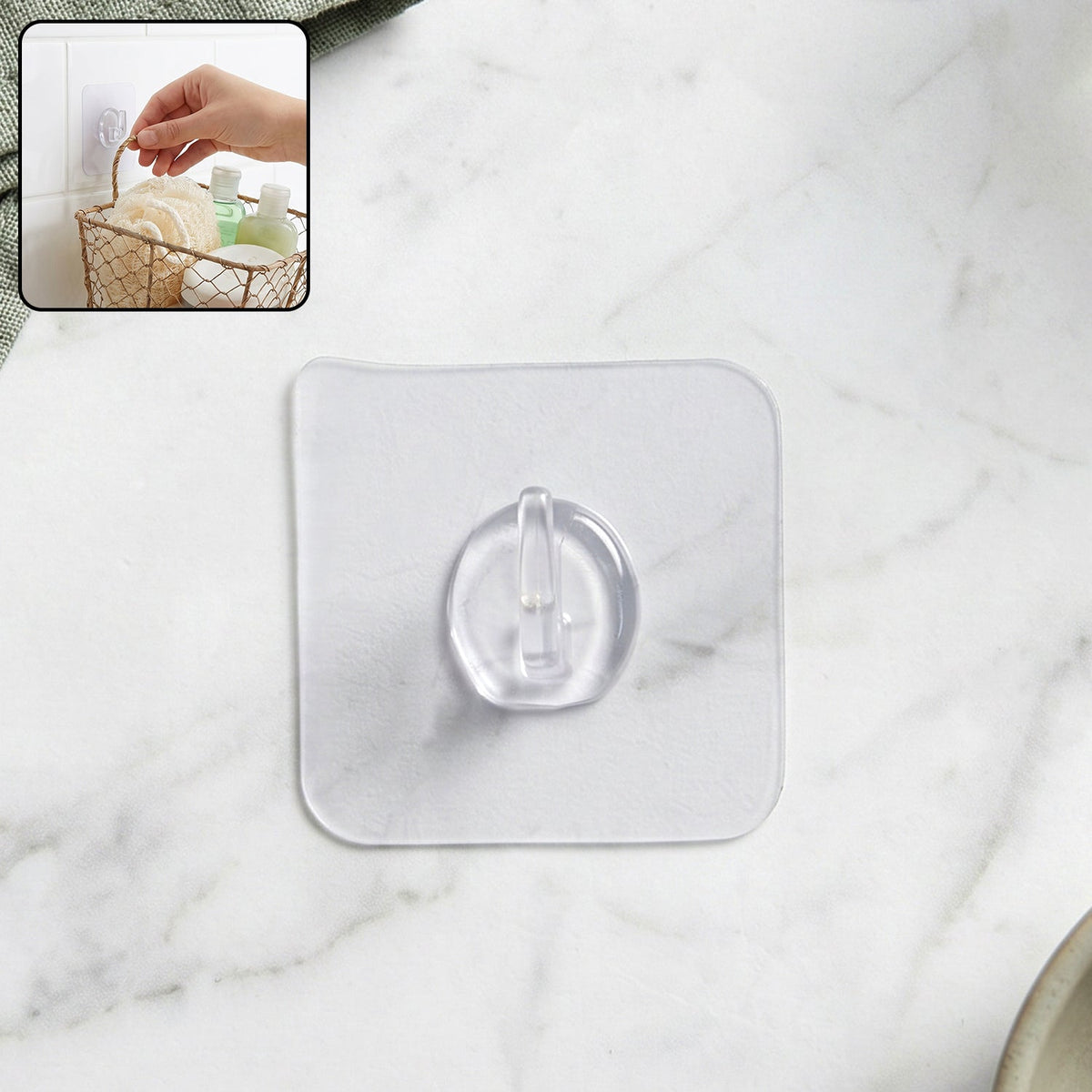 Transparent self-adhesive wall hook for home organization Main image