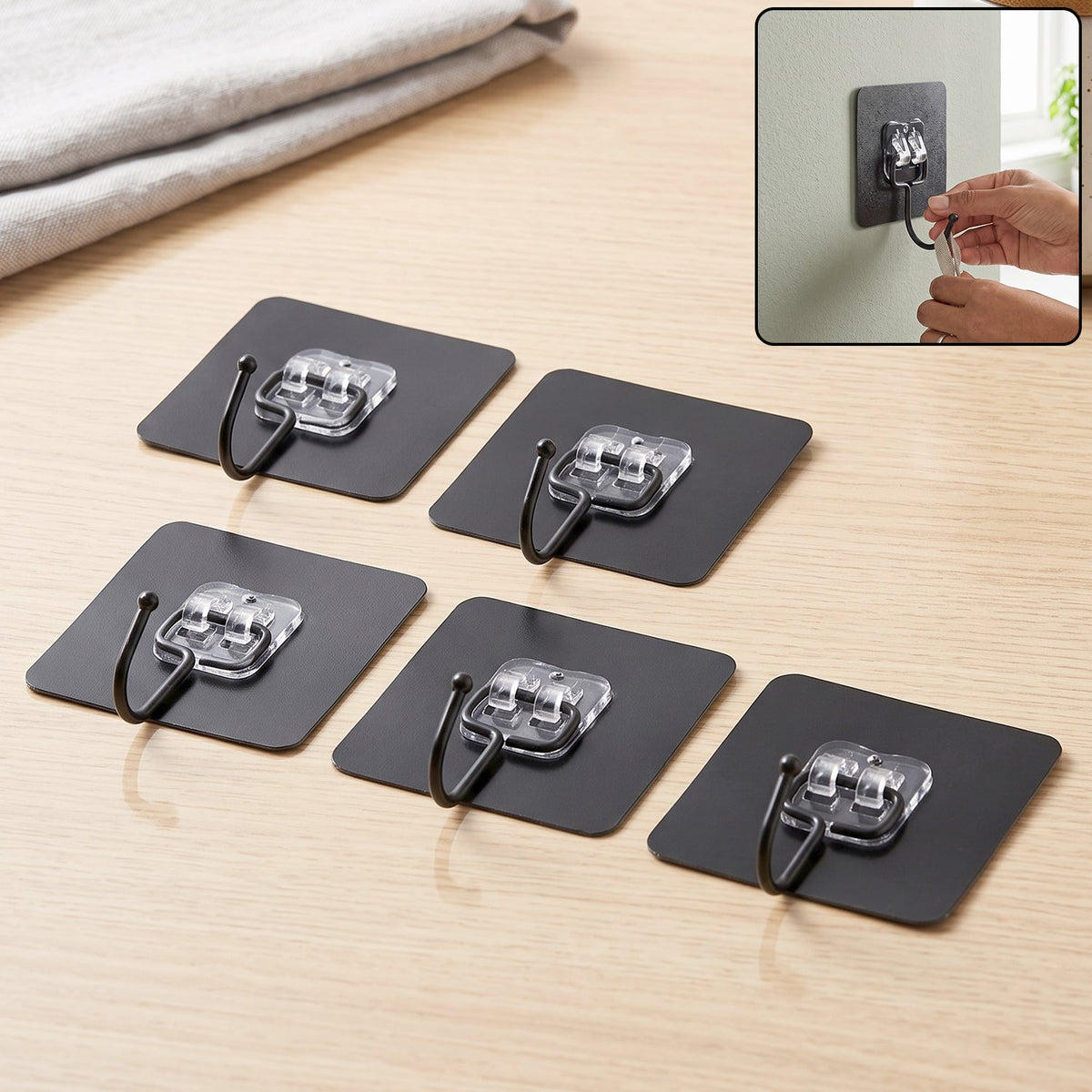 Self adhesive wall hooks, strong transparent sticky hooks for home (5 pcs set) Main image