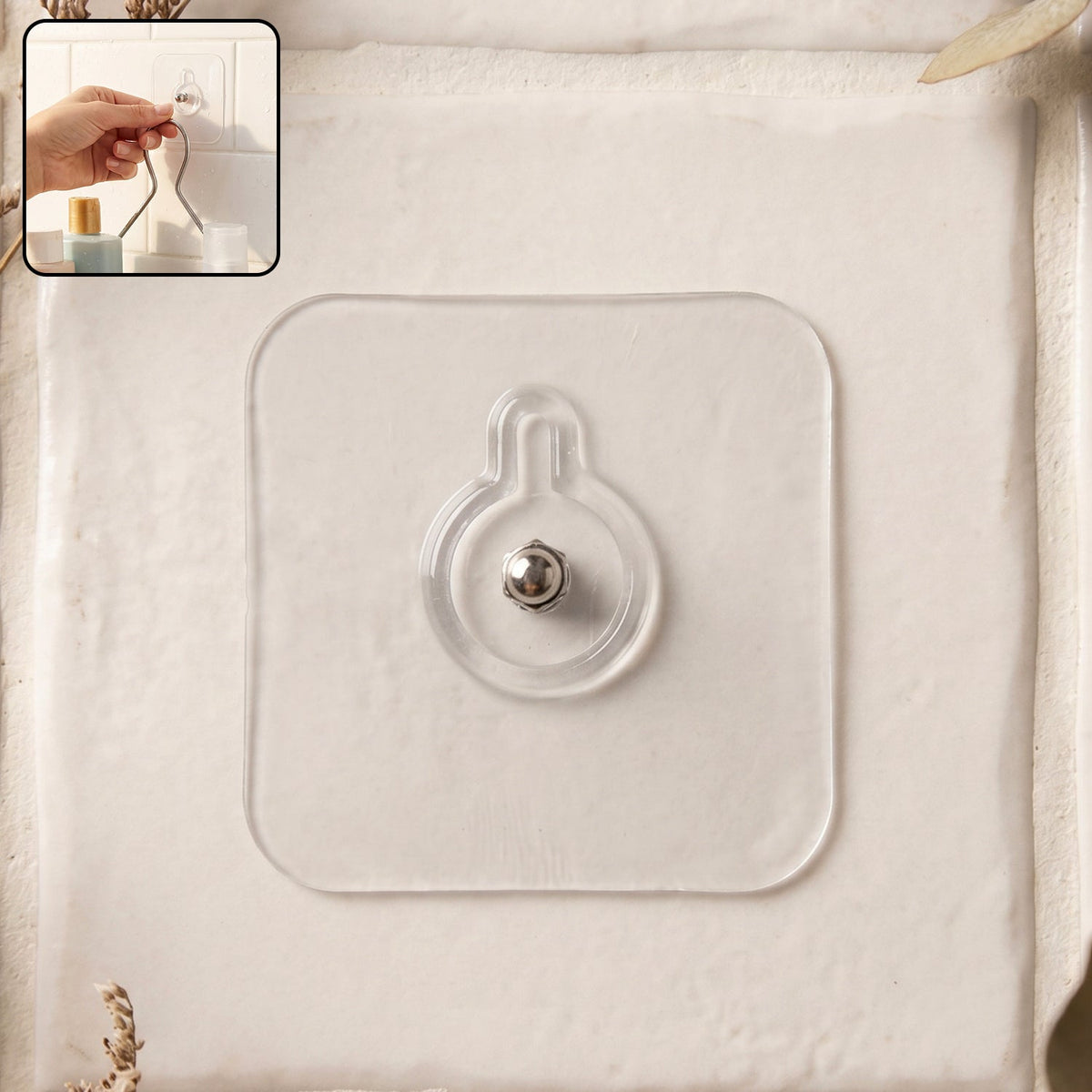 Self-adhesive transparent wall hook with metal stud design Main image