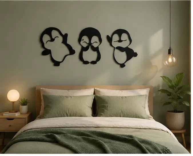 Cute Penguin Wooden Wall Art | Kids Room Wall Decor for Bedroom, Nursery & Playroom