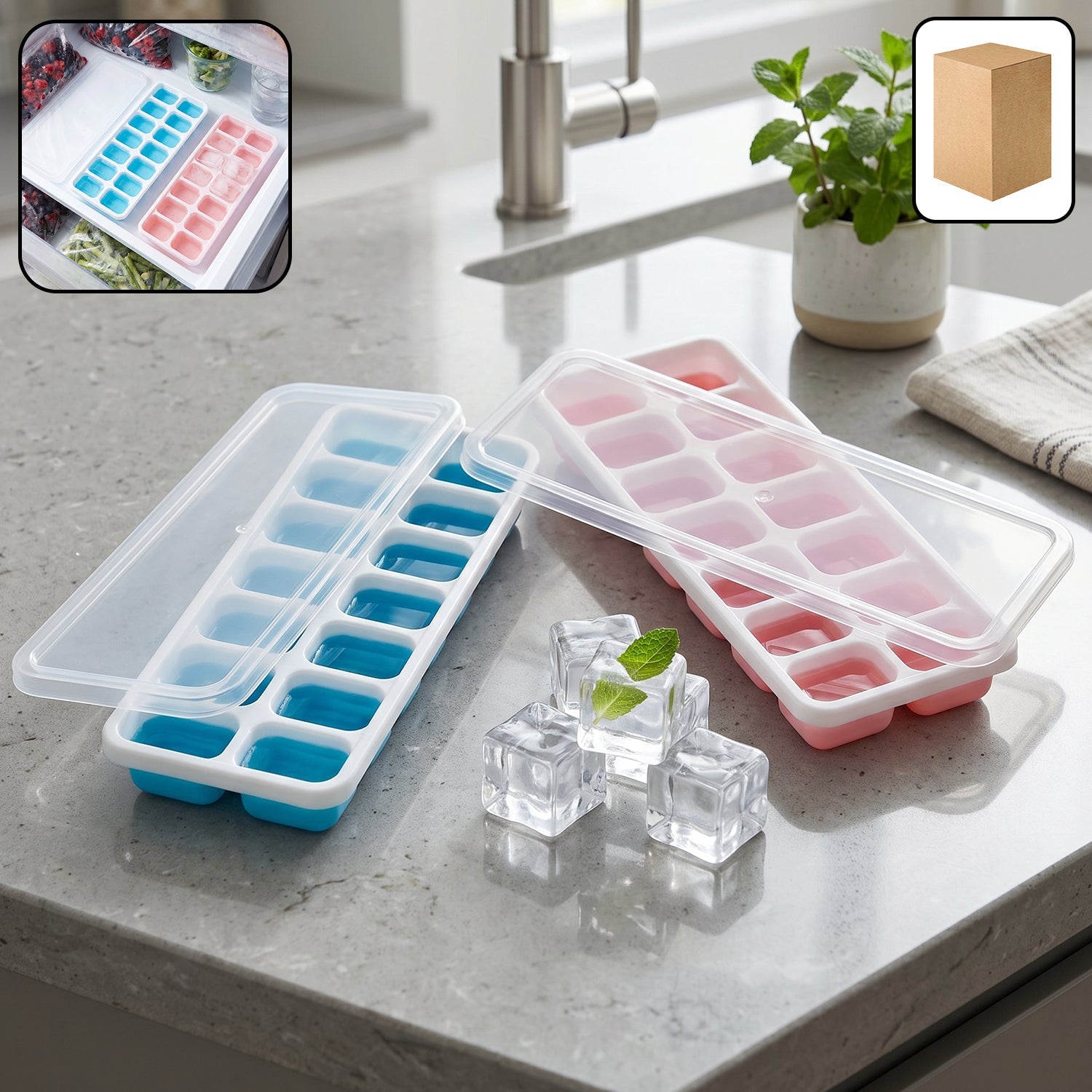 Plastic Ice Cube Tray with Lid – Hygienic & Easy Release, Pack of 2 Secondary image