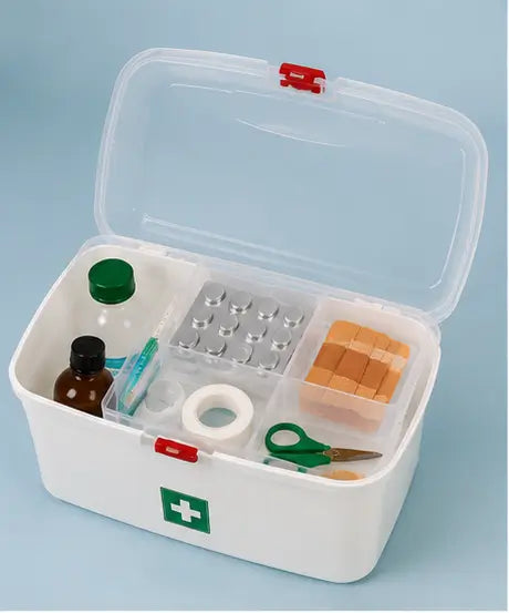 Multipurpose Medicine Storage Box with Handle | Plastic First Aid Kit Organizer with 2 Compartments (White) Secondary image