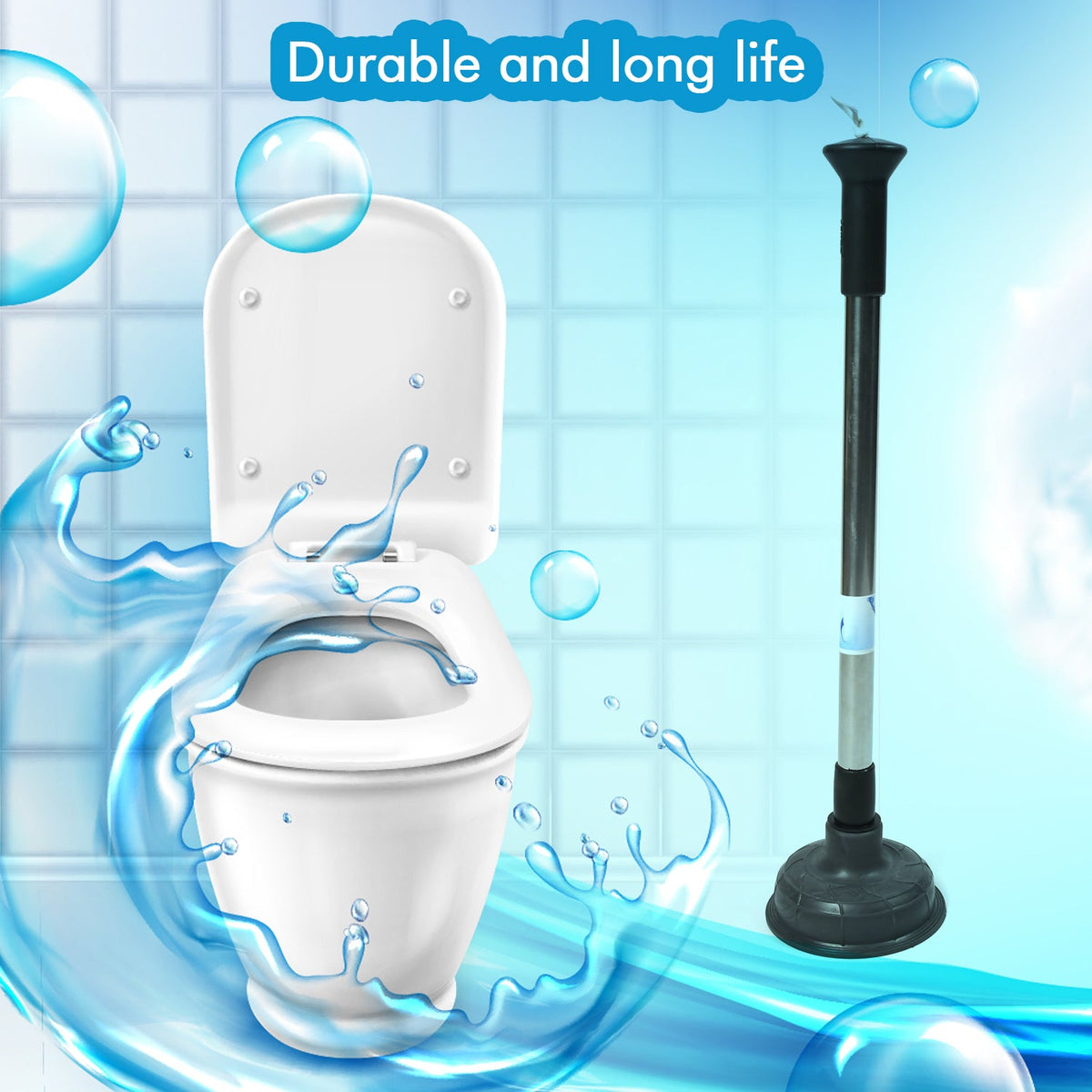 Heavy duty rubber drain unblocker pump, full front view with ergonomic handle. Main image