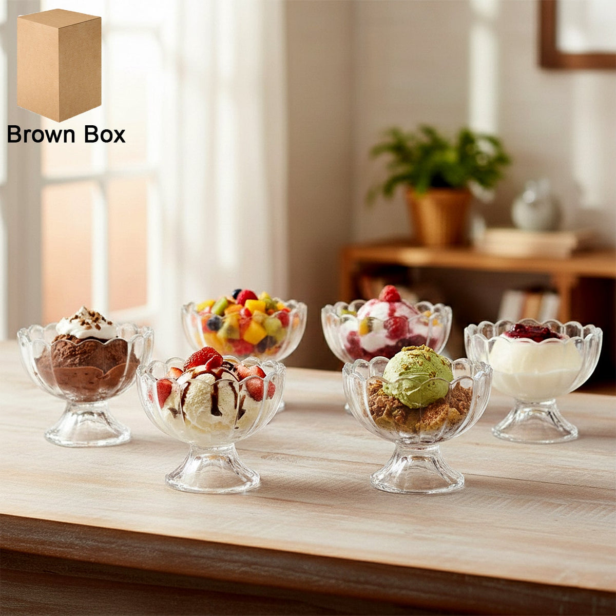 Lunchie Bunchie 6-piece brown plastic serving dessert bowls set. Main image