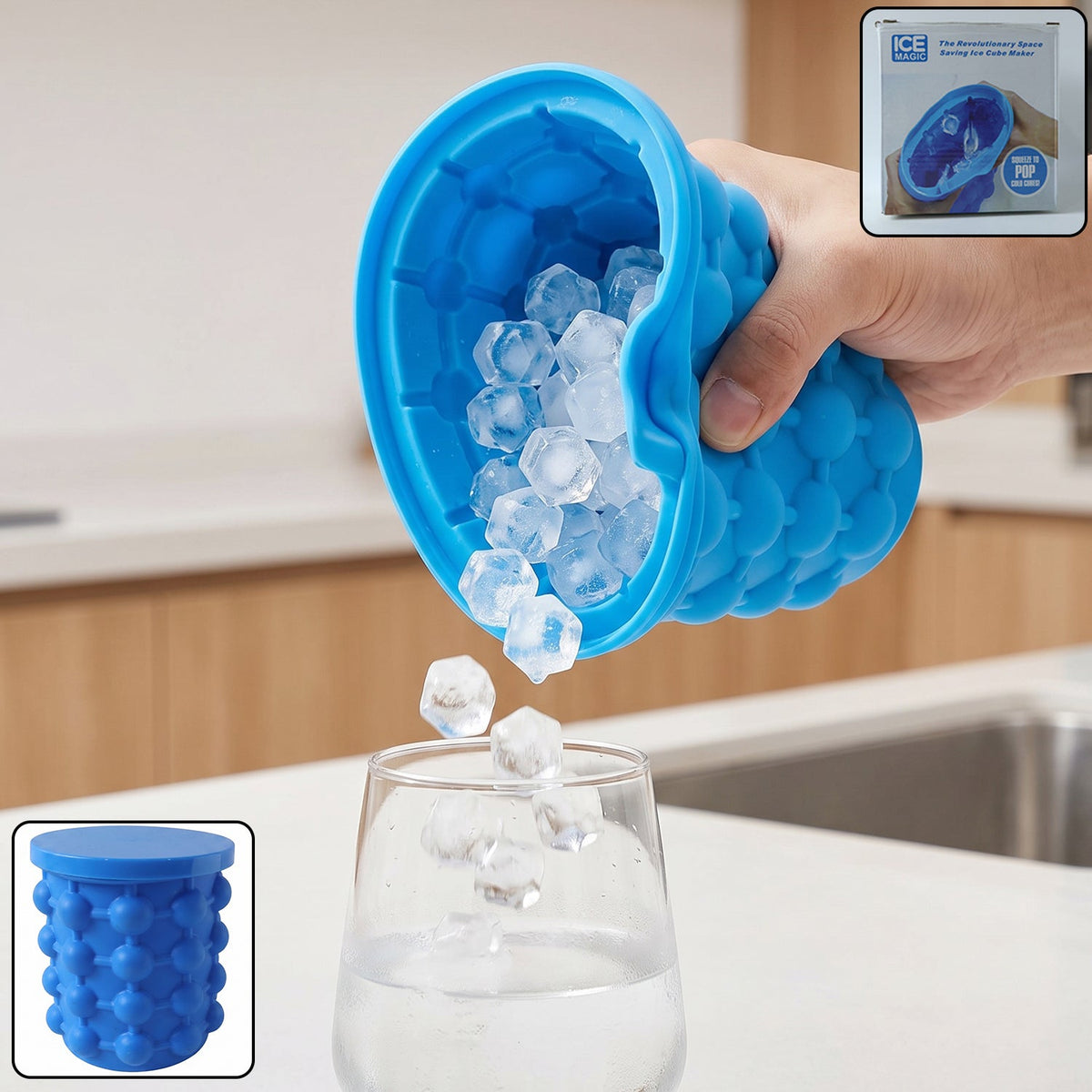 Silicone Ice Cube Maker Cup Squeeze to Pop Mould with Lid Space Saving (1 Pc) product image Main image