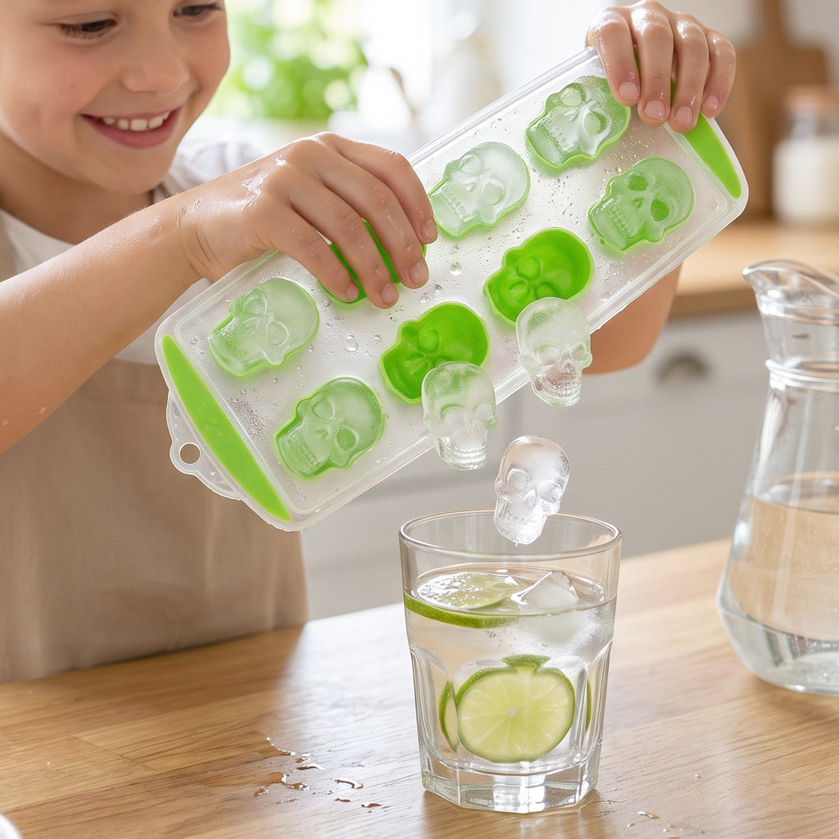 Plastic 8 grid ice cube tray with lid, skull shape freezer ice mould (1 pc) Main image