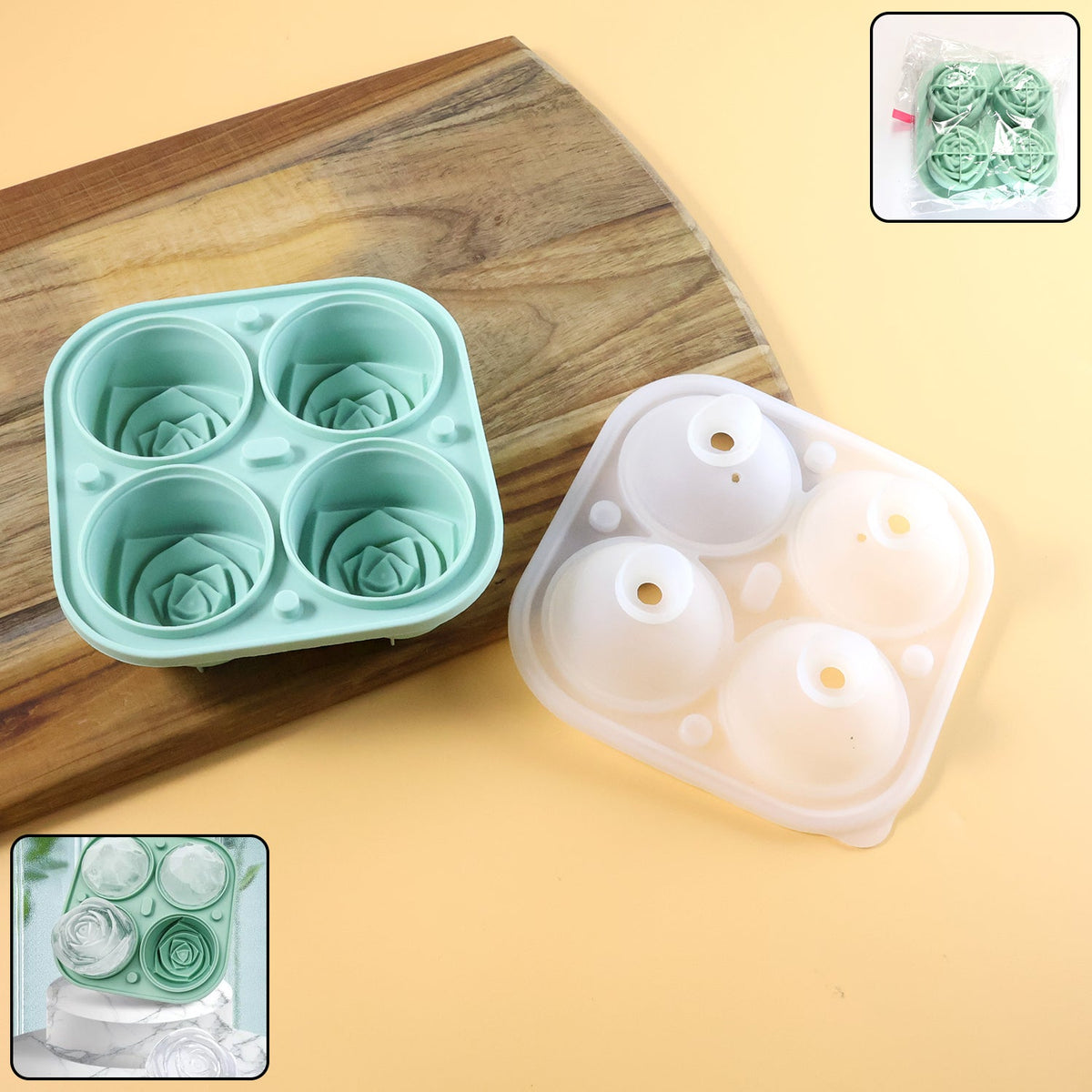 Rose shape ice cube tray mold with lid made of silicone Main image