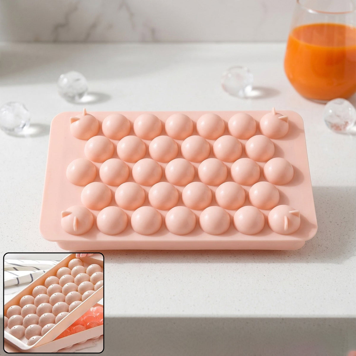 Plastic ball ice cube tray with lid for freezer use Main image
