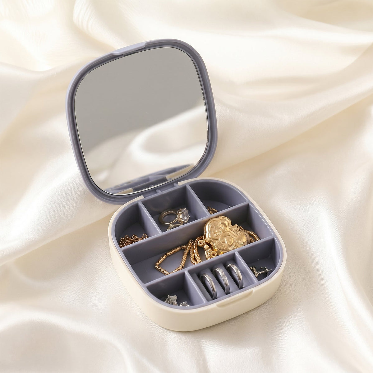 Jewelry storage box with compartments and built-in mirror for organized jewelry Main image