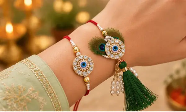 Bhaiya Bhabhi Combo Rakhi Set – Designer Brother & Bhabhi Rakhi with Beaded Detailing