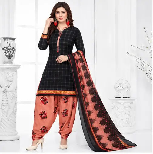 Women's Printed Crepe Suit Dress Material with Chiffon Dupatta – Unstitched 3-Piece Ethnic Suit Set