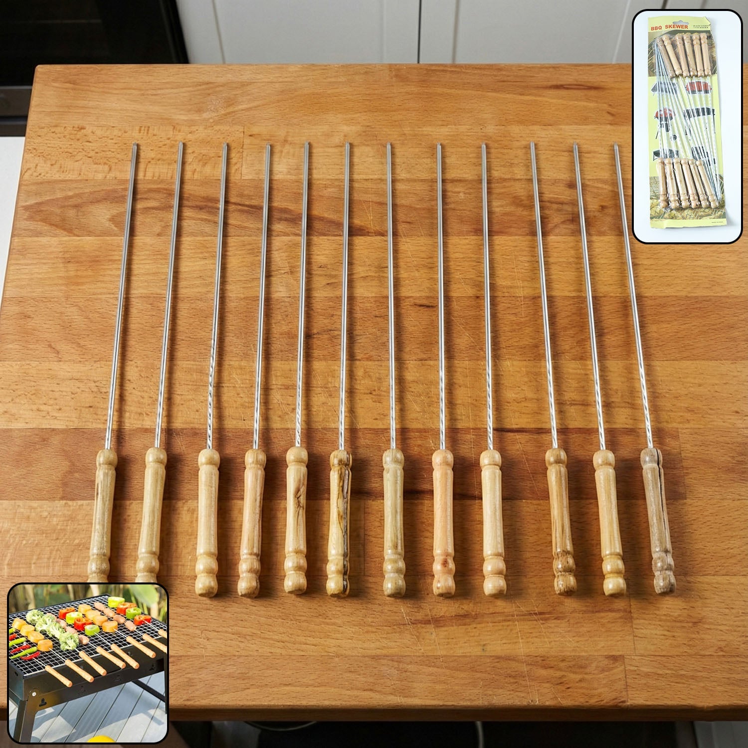 Barbecue Skewers – Stainless Steel & Wooden Handle | Indo Glow Secondary image