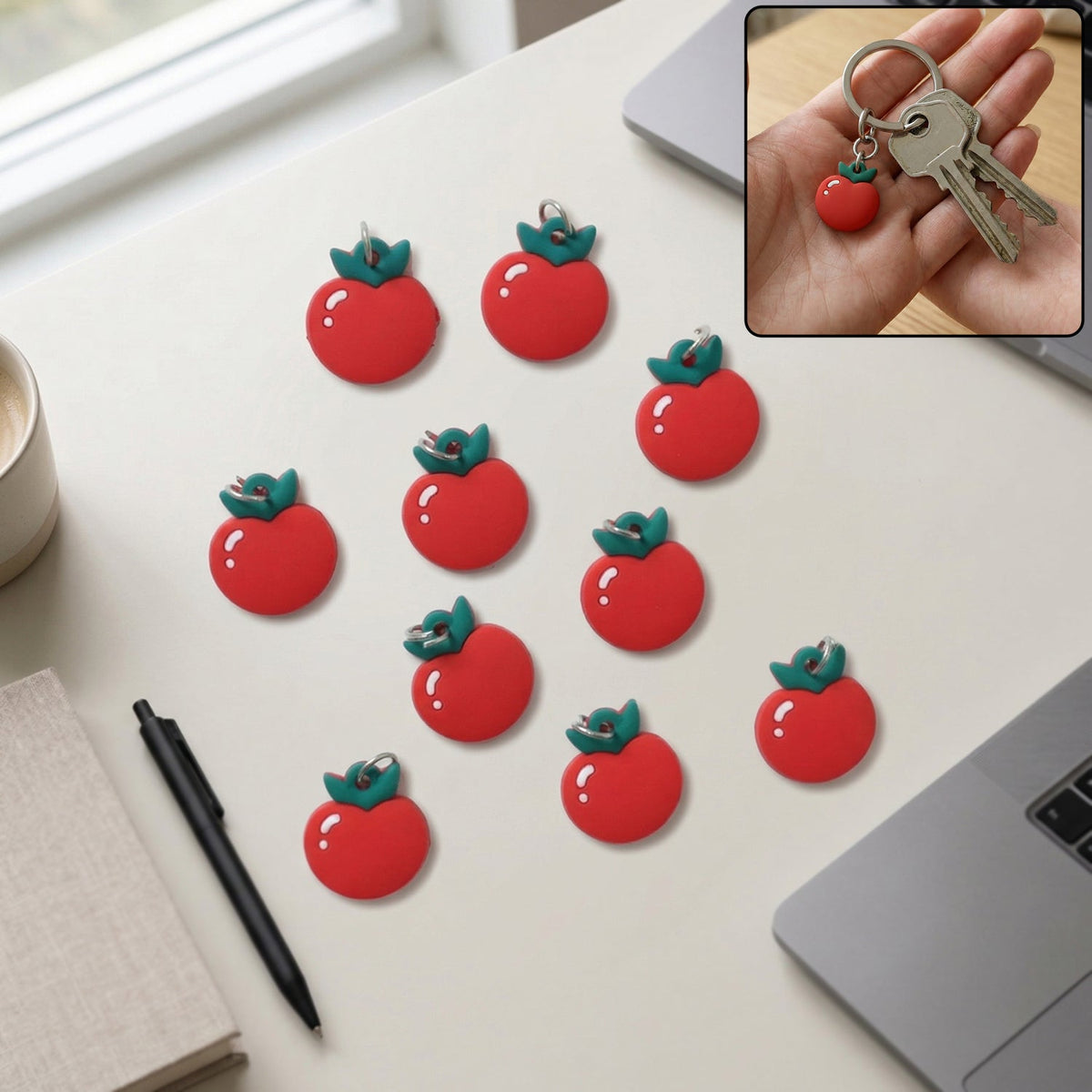 Red apple bag charm keychain with glossy finish Main image