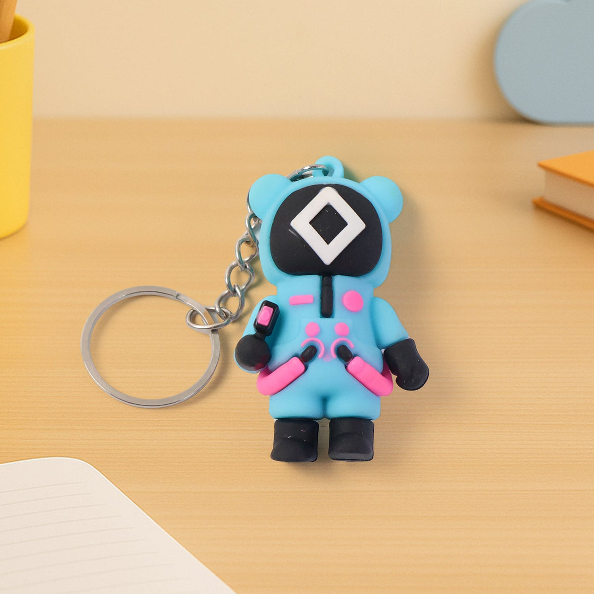 Colorful cartoon character silicone keychain attached to keyring Main image