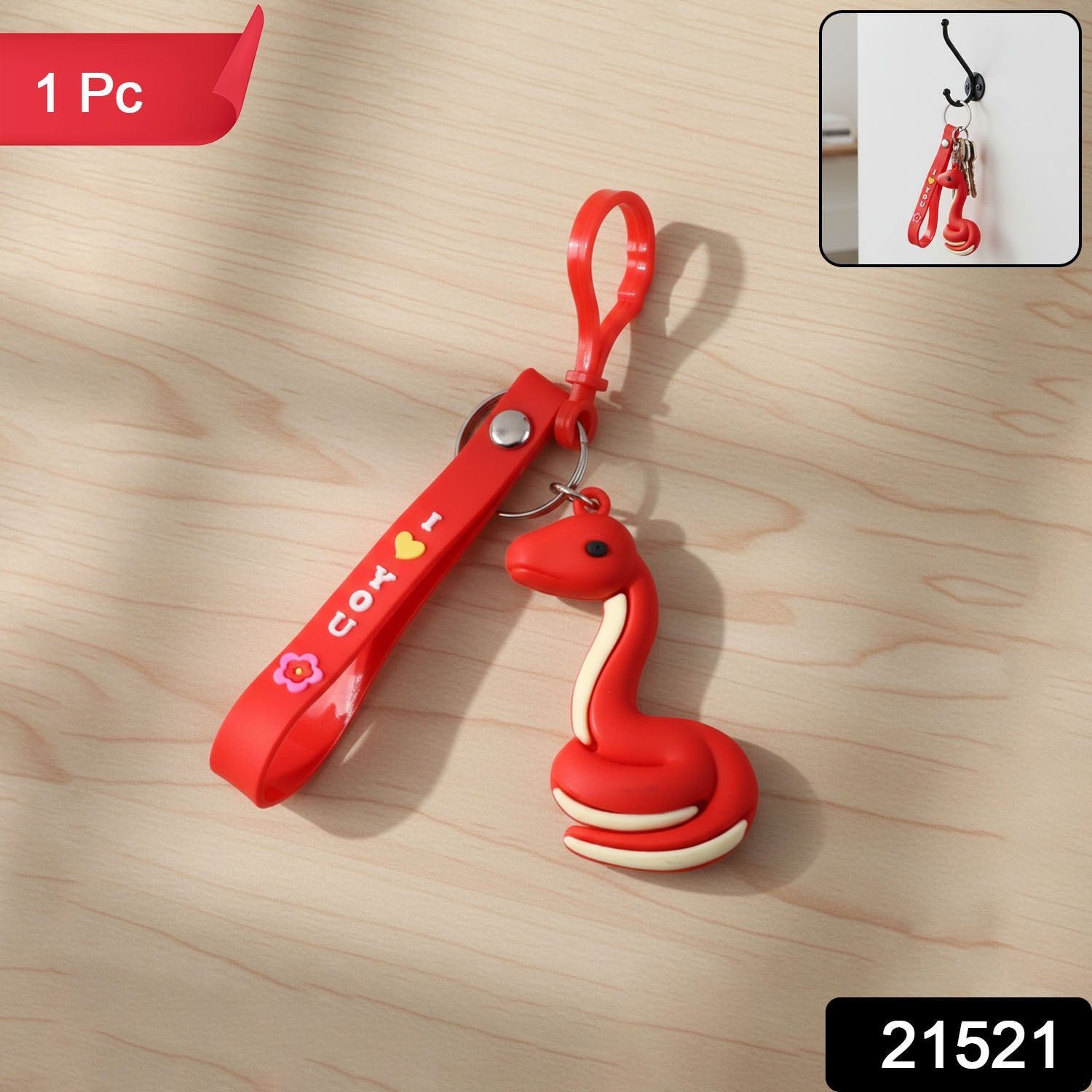 Cartoon Snake Keychain – Cute 'I Love You' Strap with Clip Hook Secondary image