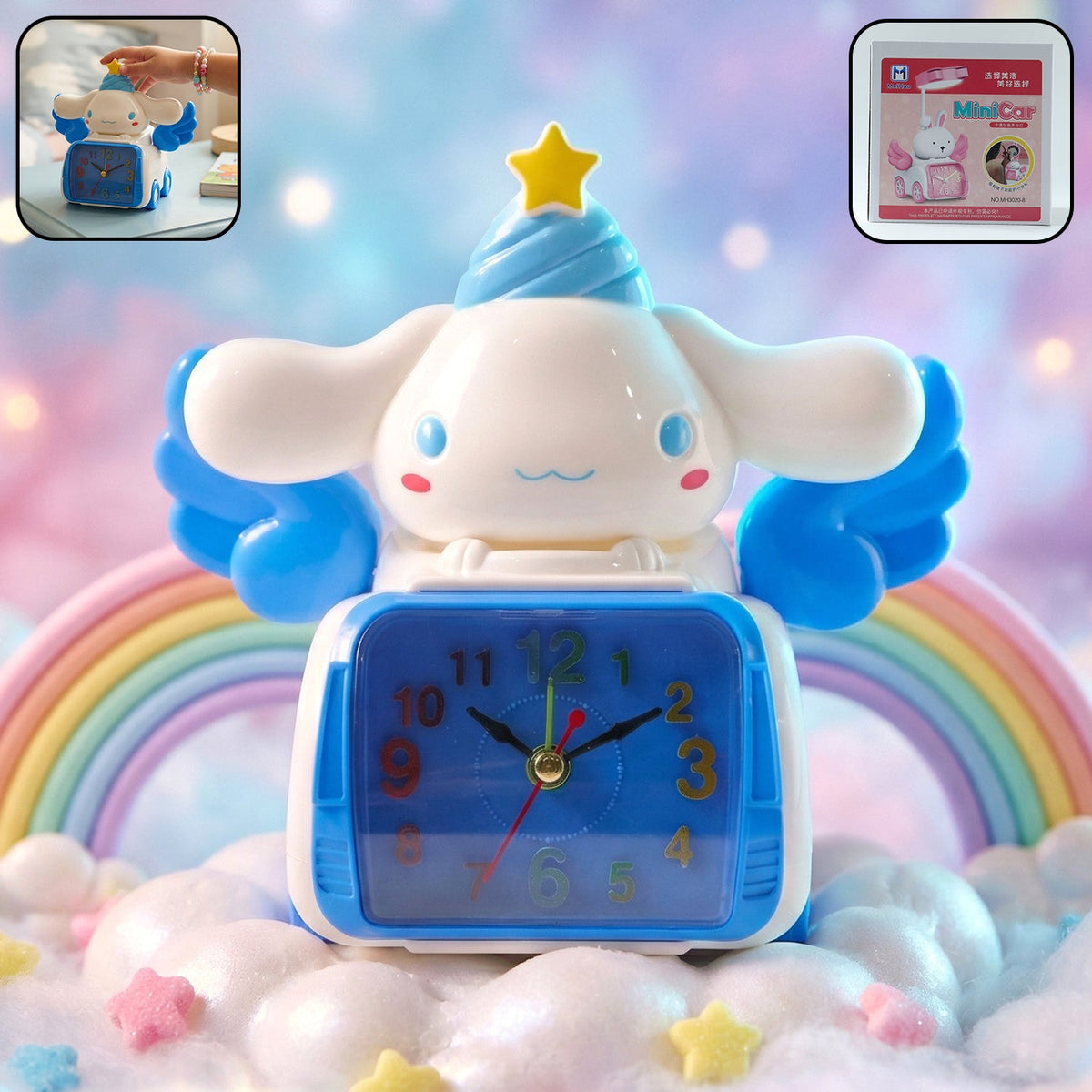 Colorful cartoon bunny angel kids alarm clock with detailed design Main image