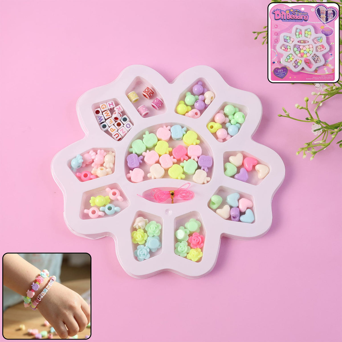 DIY beading jewellery making kit with colorful beads for kids Main image