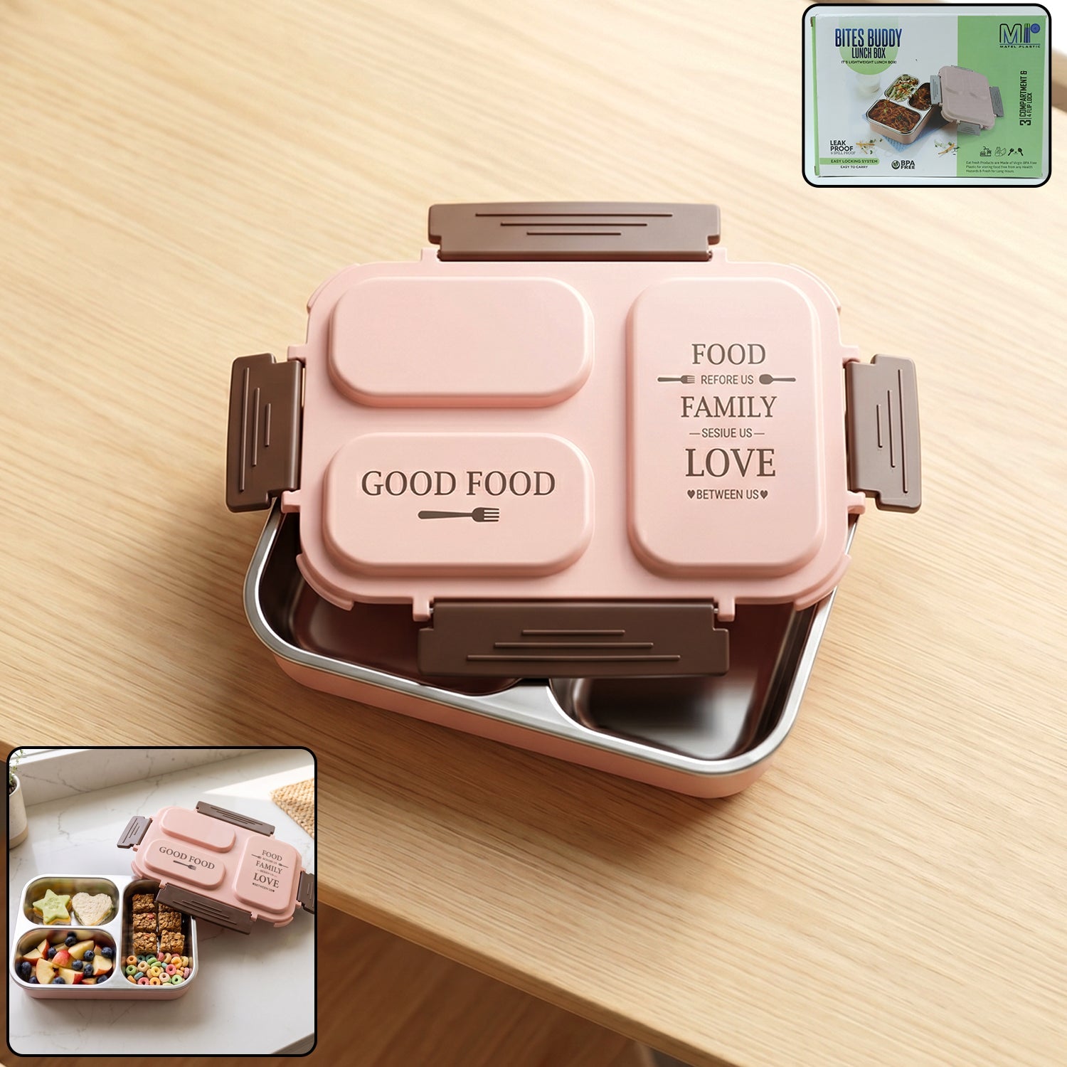 3-Compartment Stainless Steel Lunch Box – Leak-Proof & Durable Secondary image