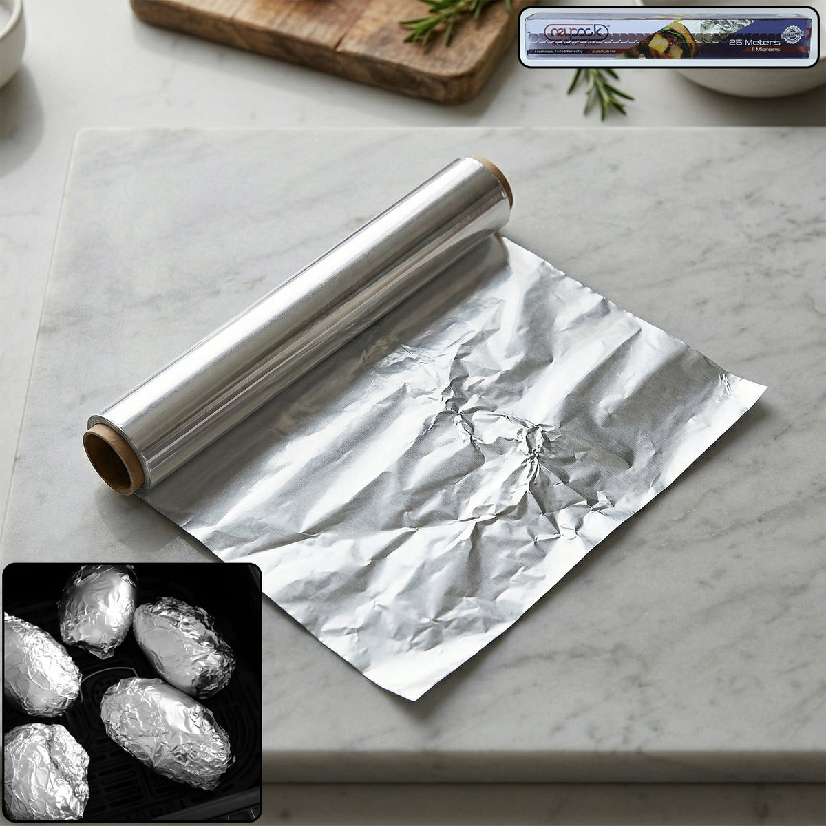 Heavy-duty aluminium foil roll for kitchen use in stainless steel dispenser Main image