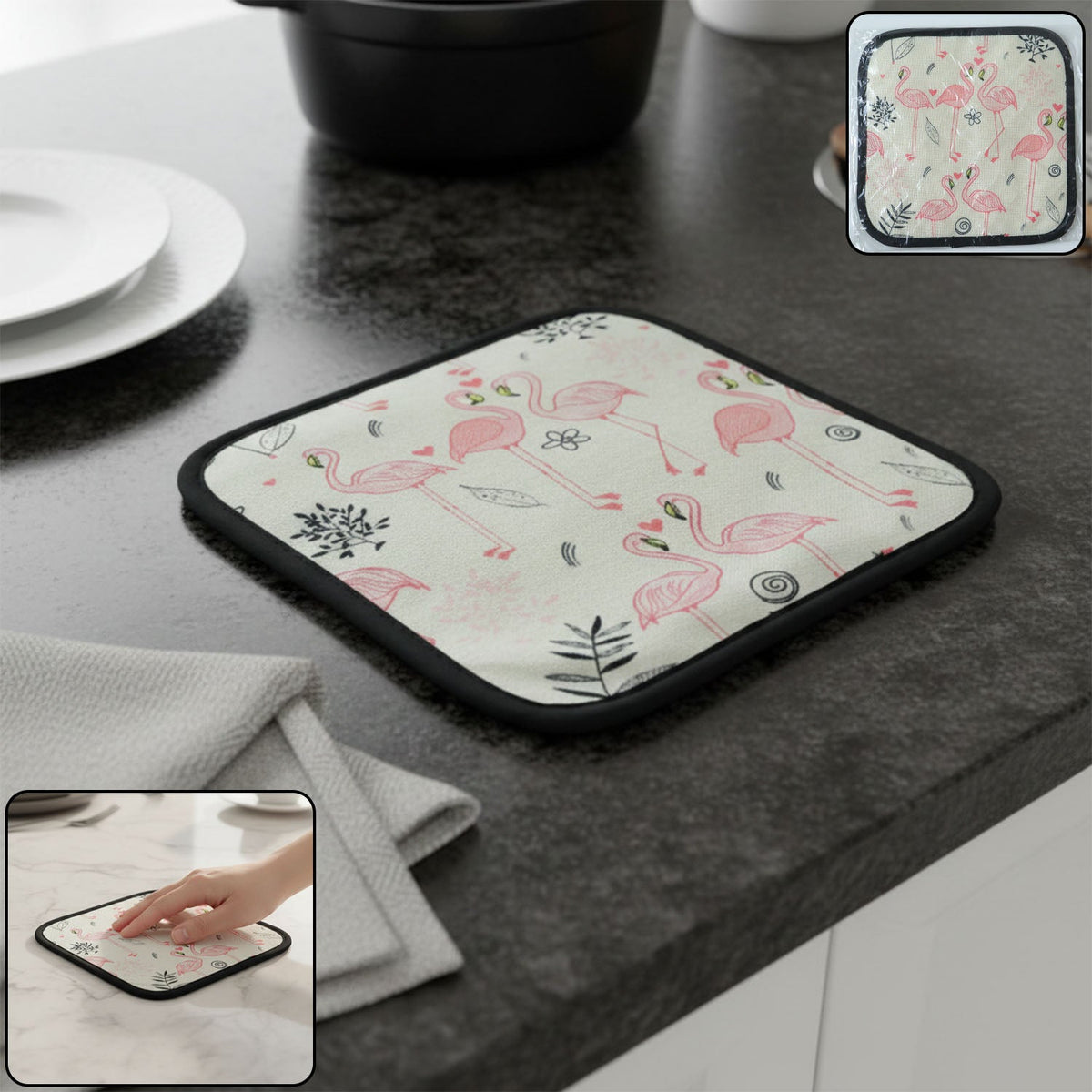 Printed heat resistant kitchen pot holder mat protecting countertop Main image