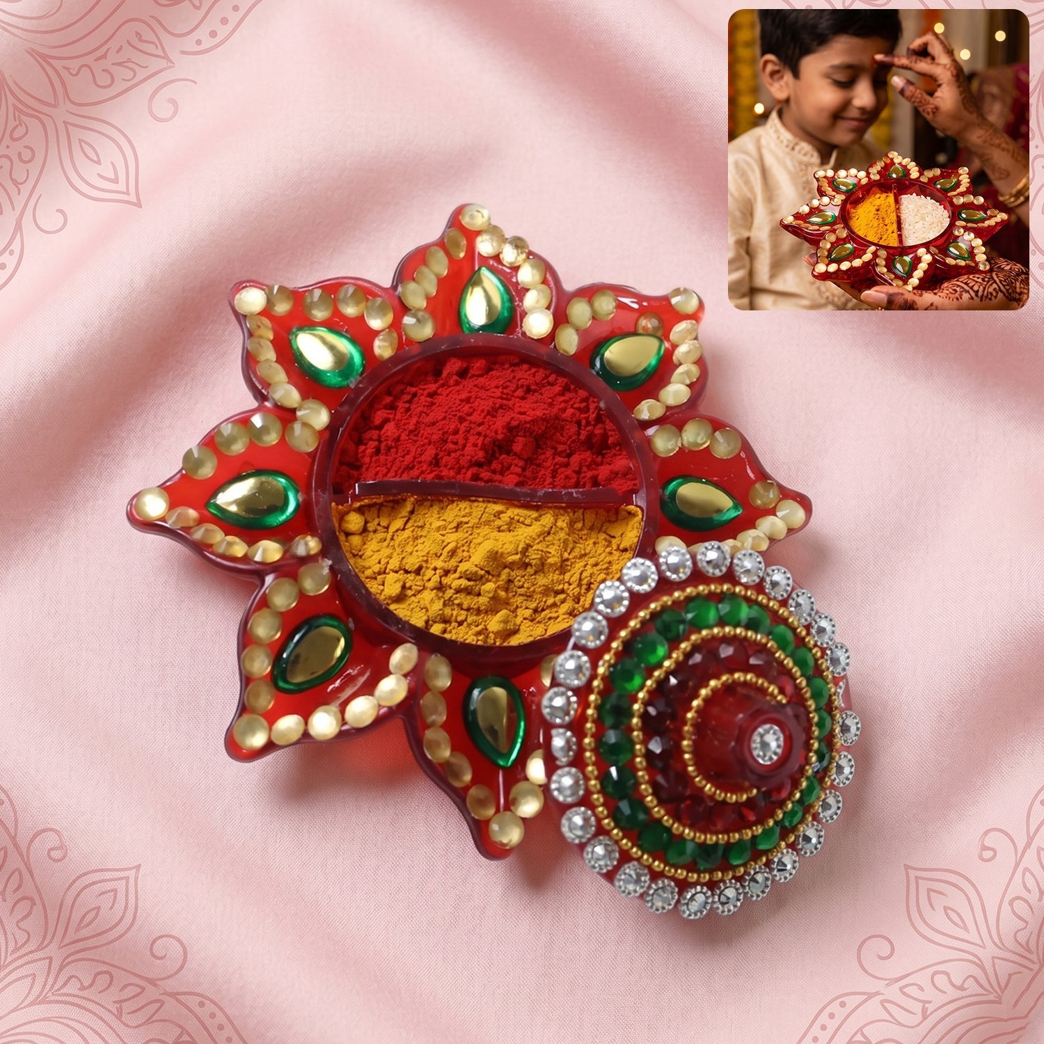Decorative Kumkum Dani – Handcrafted with Stone Work Lid Secondary image