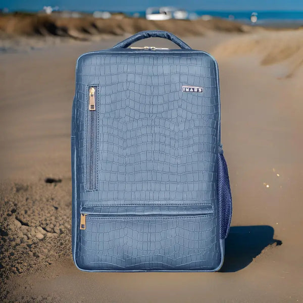 Spacious Navy Blue Vegan Leather Backpack with Multiple Compartments
